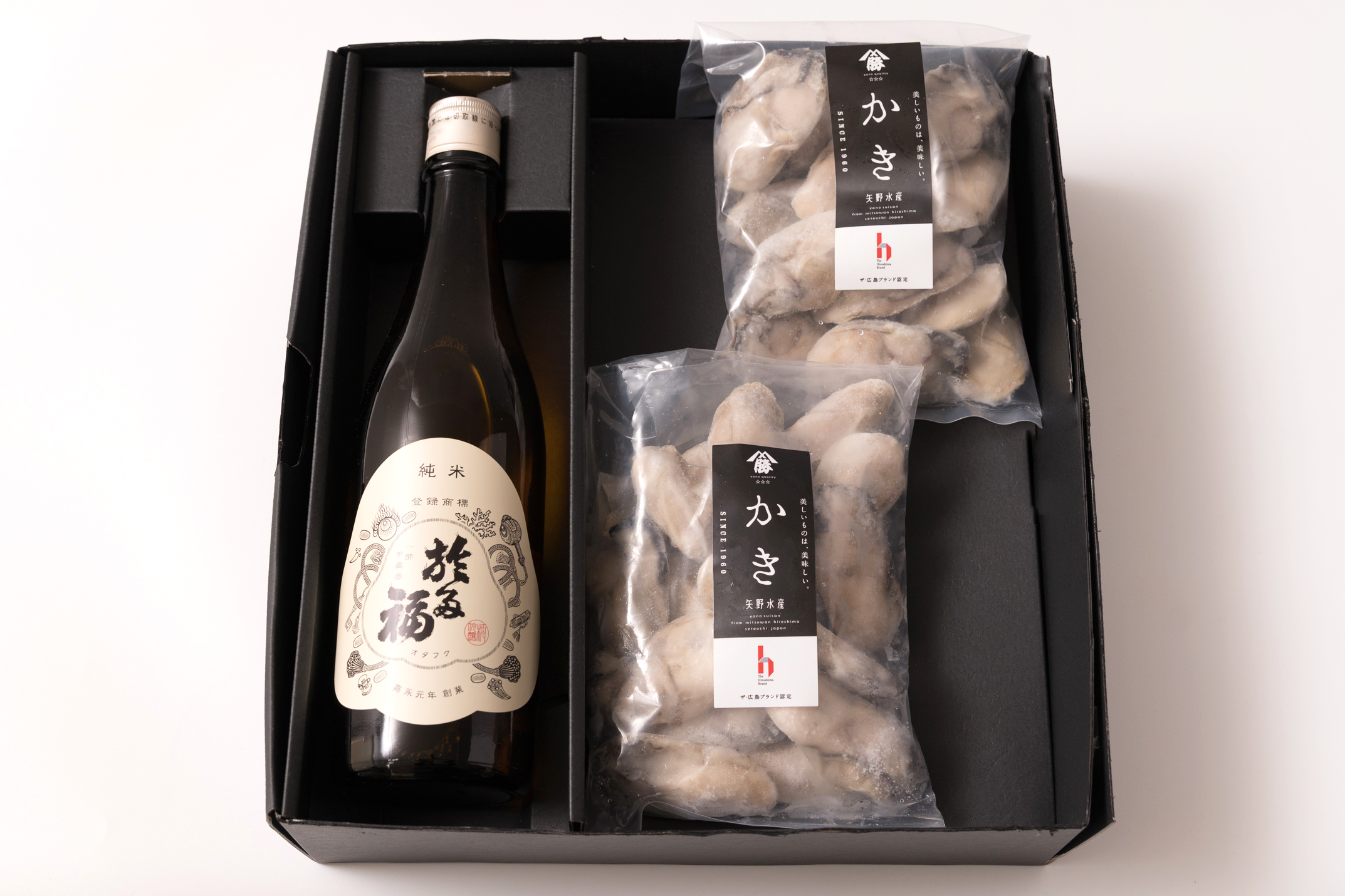 安芸津の牡蠣と柄酒造於多福のセット